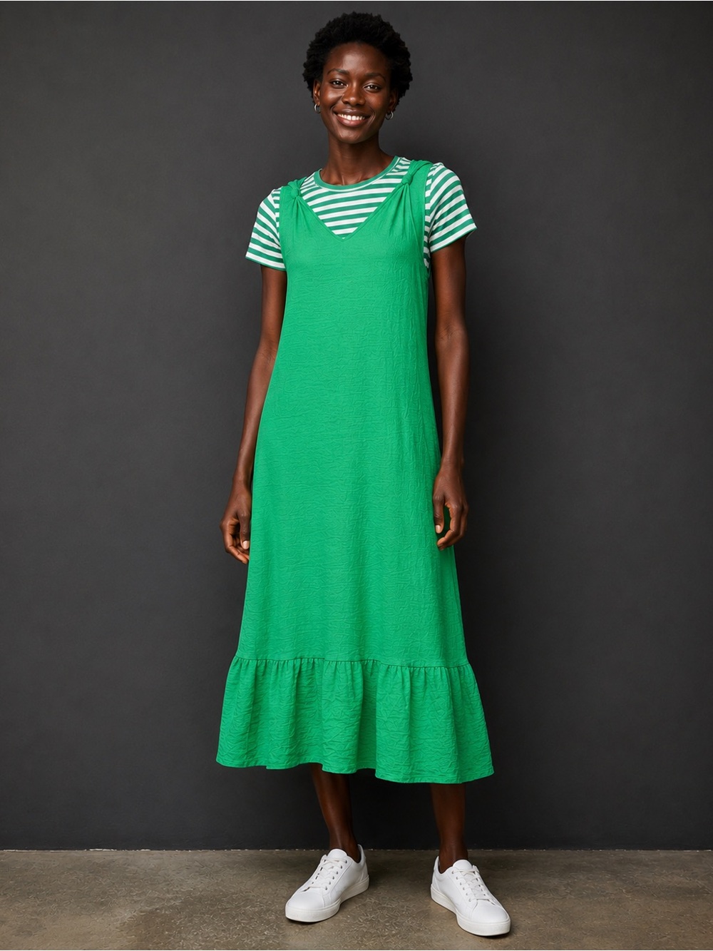 Vibrant Green Maxi Dress Sleeveless Knot-Shoulder